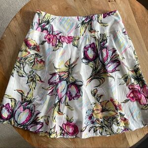 CAbi #469 floral Afternoon in the Garden A Line Skirt Pleated White Woman Size 4